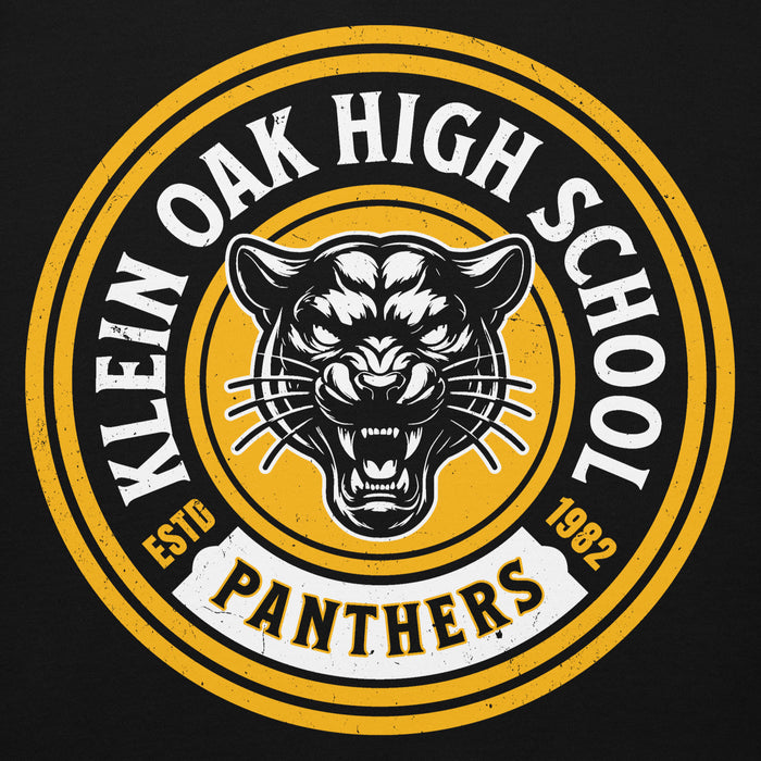 Close-up view of Klein Oak High School Panthers Premium Black Unisex Hoodie 220