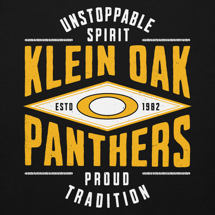 Close-up view of Klein Oak High School Panthers Premium Black Unisex Hoodie 210