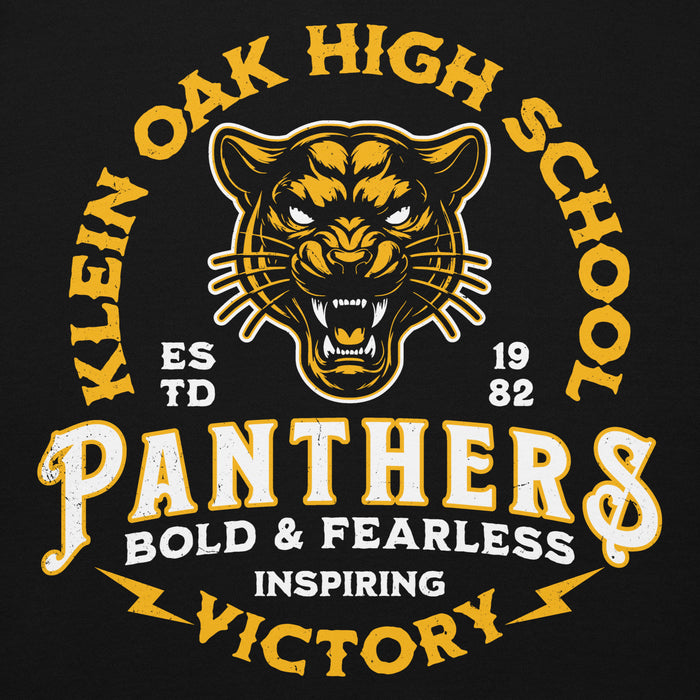 Close-up view of Klein Oak High School Panthers Premium Black Unisex Hoodie 206