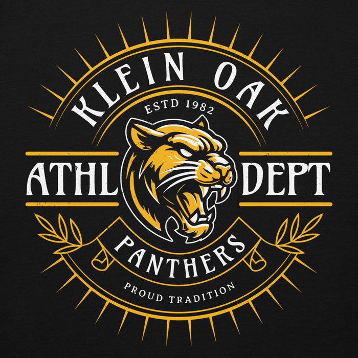 Close-up view of Klein Oak High School Panthers Premium Black Unisex Hoodie 201