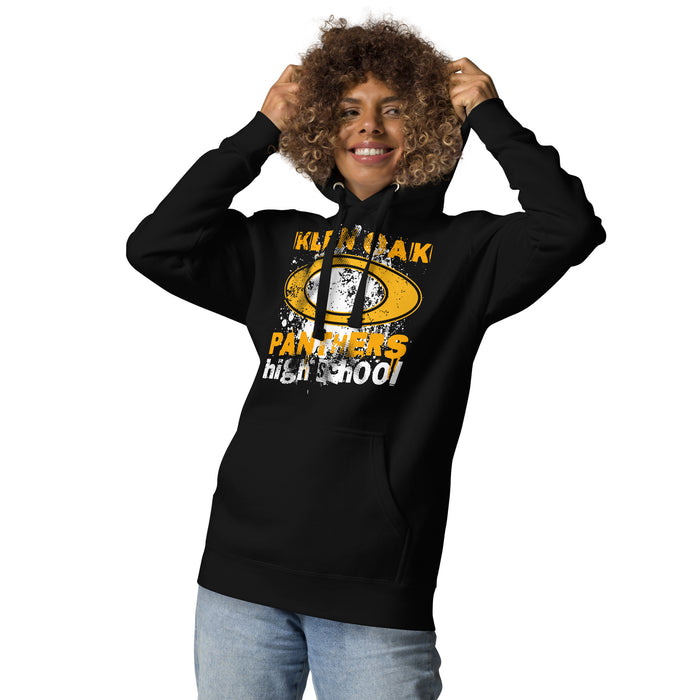 Woman wearing Klein Oak High School Panthers Premium Black Unisex Hoodie 205
