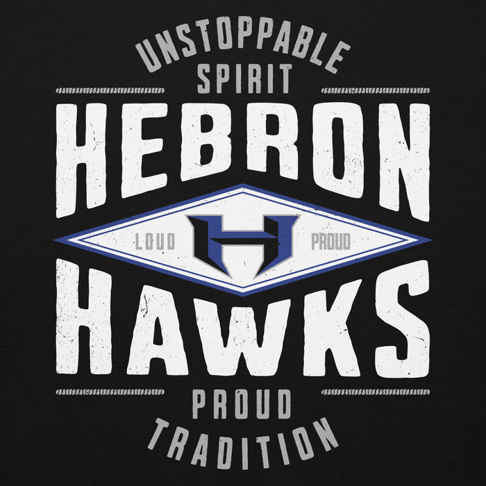 Close-up view of Hebron High School Hawks Black Premium Unisex Hoodie 210