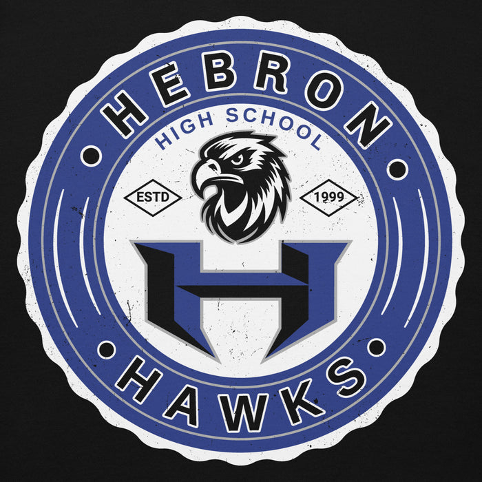 Close-up view of Hebron High School Hawks Black Premium Unisex Hoodie 216