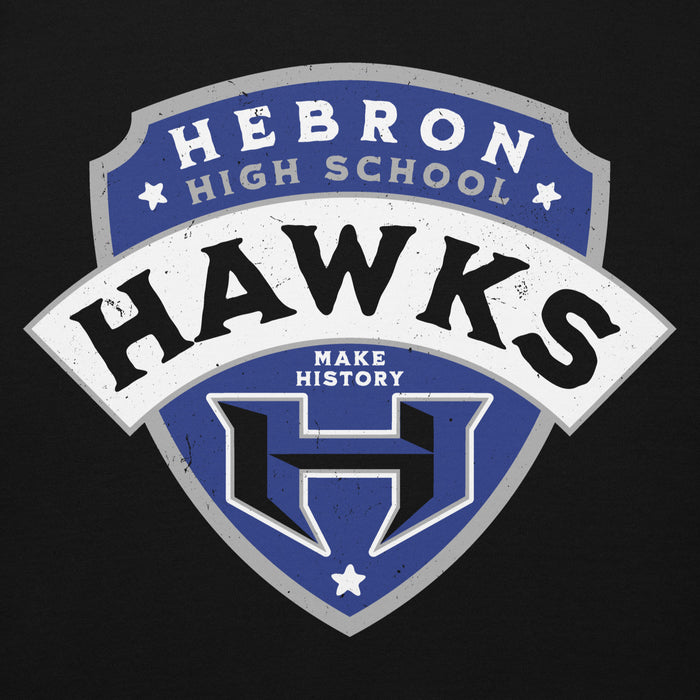 Close-up view of Hebron High School Hawks Black Premium Unisex Hoodie 221