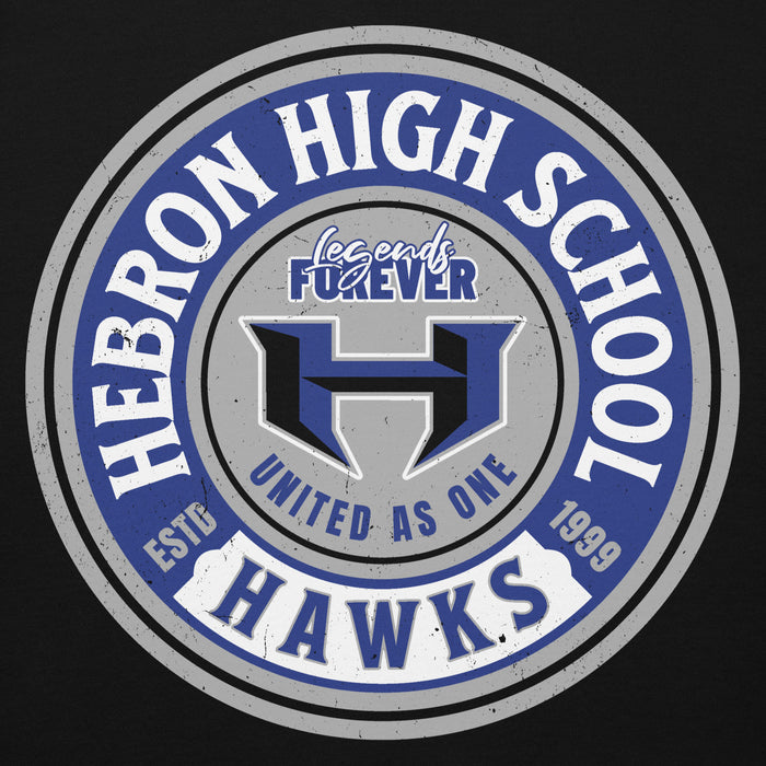 Close-up view of Hebron High School Hawks Black Premium Unisex Hoodie 220