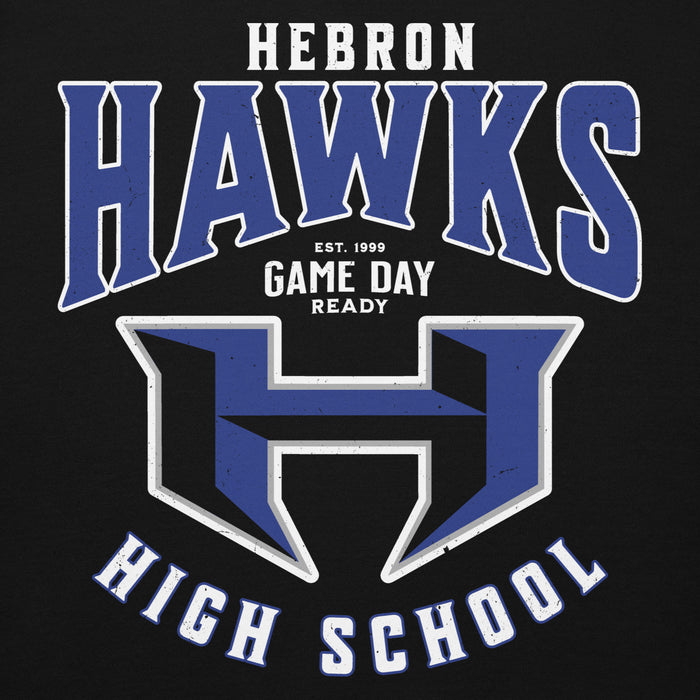 Close-up view of Hebron High School Hawks Black Premium Unisex Hoodie 213