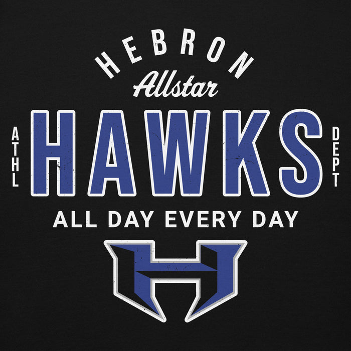 Close-up view of Hebron High School Hawks Black Premium Unisex Hoodie 040