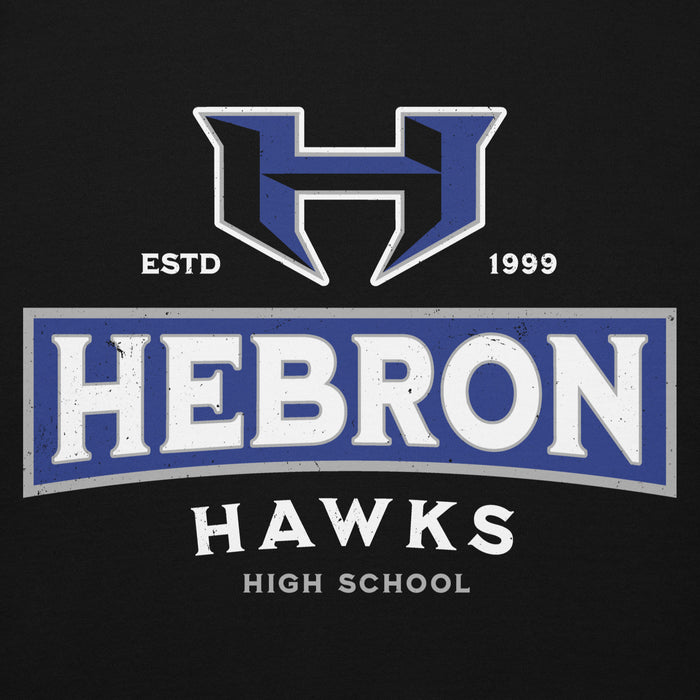 Close-up view of Hebron High School Hawks Black Premium Unisex Hoodie 202