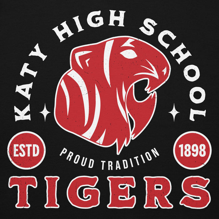 Close-up view of Katy High School Tigers Black Premium Unisex Hoodie 208