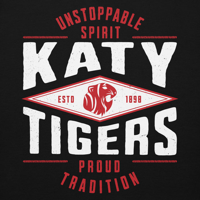 Close-up view of Katy High School Tigers Black Premium Unisex Hoodie 210