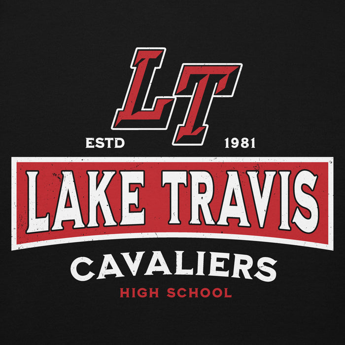 Close-up view of Lake Travis High School Cavaliers Black Premium Unisex Hoodie 202