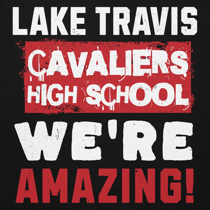 Close-up view of Lake Travis High School Cavaliers Black Premium Unisex Hoodie 231