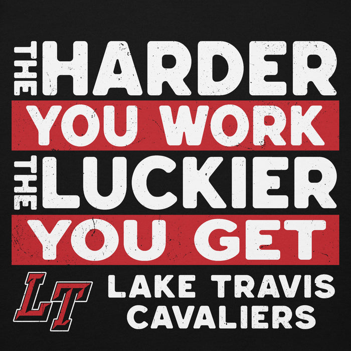 Close-up view of Lake Travis High School Cavaliers Black Premium Unisex Hoodie 238