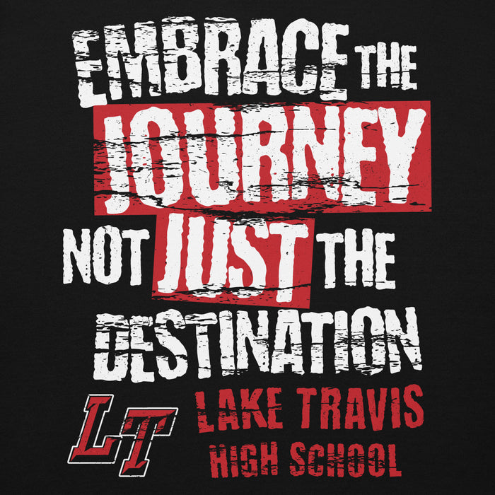 Close-up view of Lake Travis High School Cavaliers Black Premium Unisex Hoodie 232