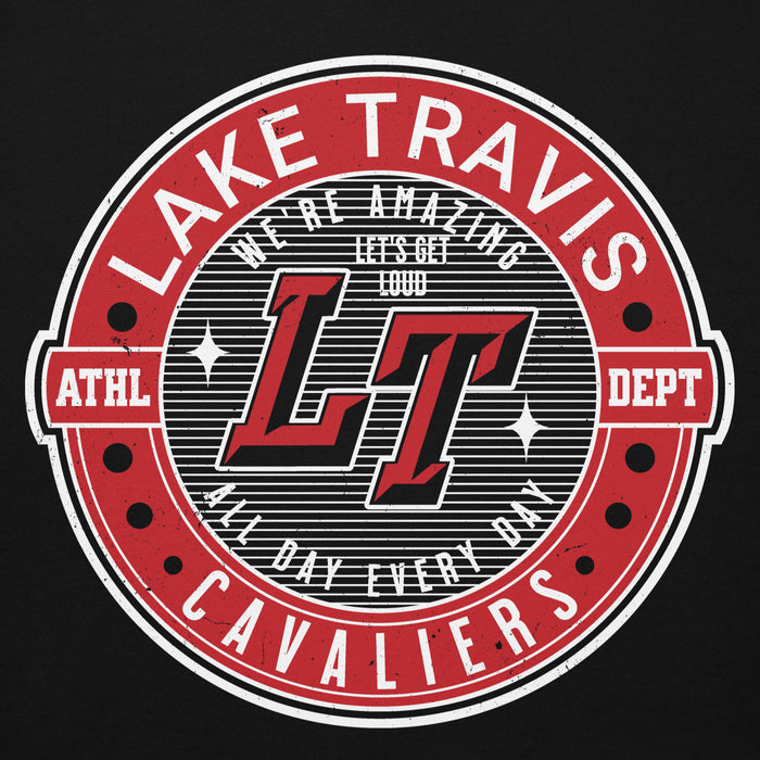 Close-up view of Lake Travis High School Cavaliers Black Premium Unisex Hoodie 224