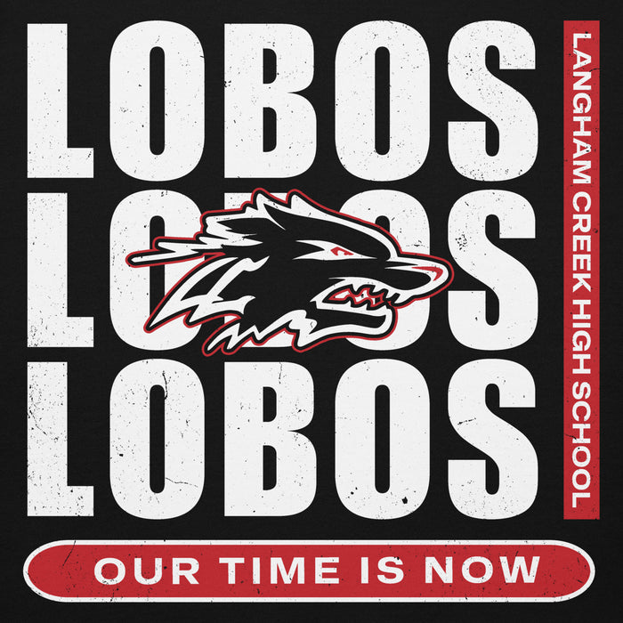 Close-up view of Langham Creek High School Lobos Black Premium Unisex Hoodie 235