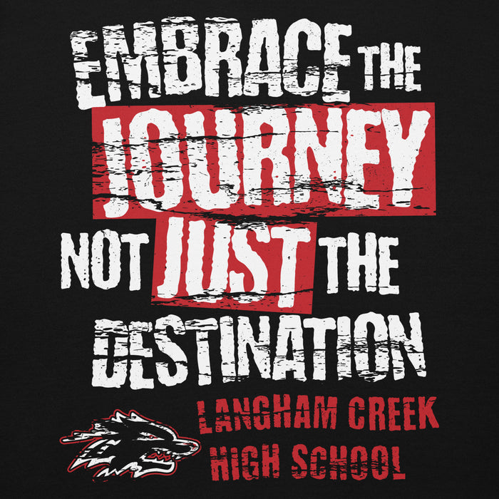 Close-up view of Langham Creek High School Lobos Black Premium Unisex Hoodie 232