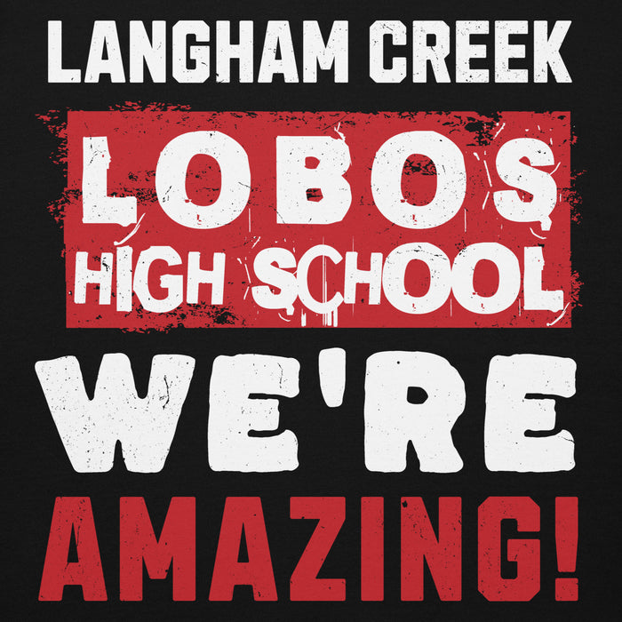 Close-up view of Langham Creek High School Lobos Black Premium Unisex Hoodie 231