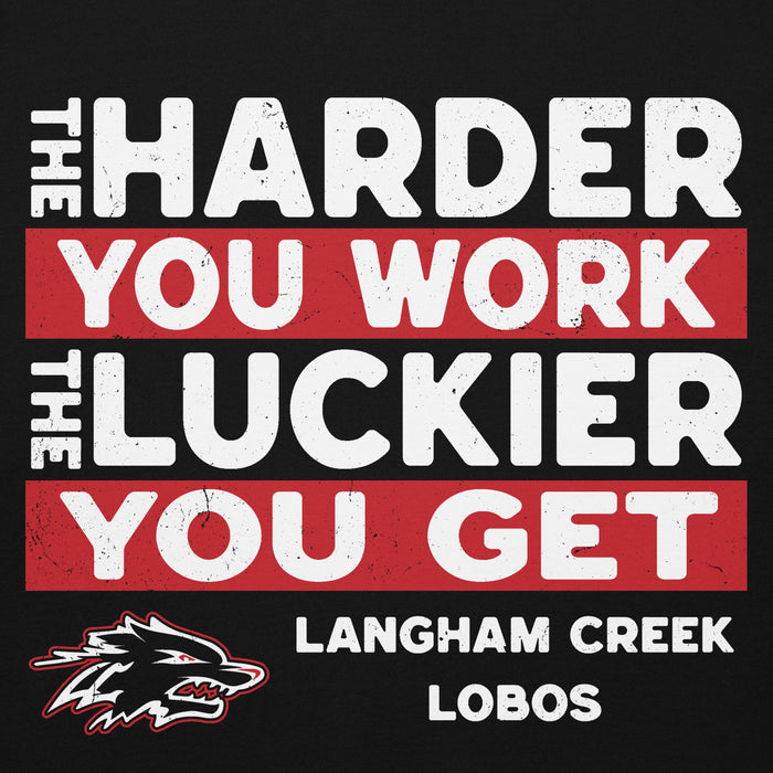 Close-up view of Langham Creek High School Lobos Black Premium Unisex Hoodie 238