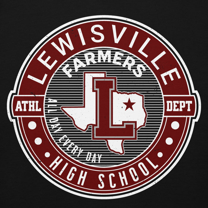 Close-up view of Lewisville High School Farmers Black Premium Unisex Hoodie 224