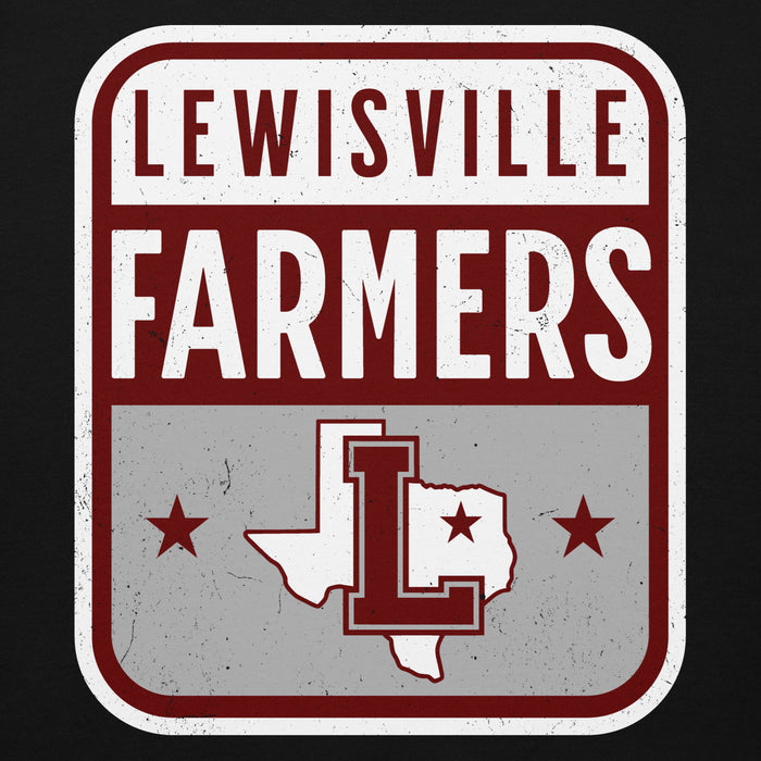 Close-up view of Lewisville High School Farmers Black Premium Unisex Hoodie 001