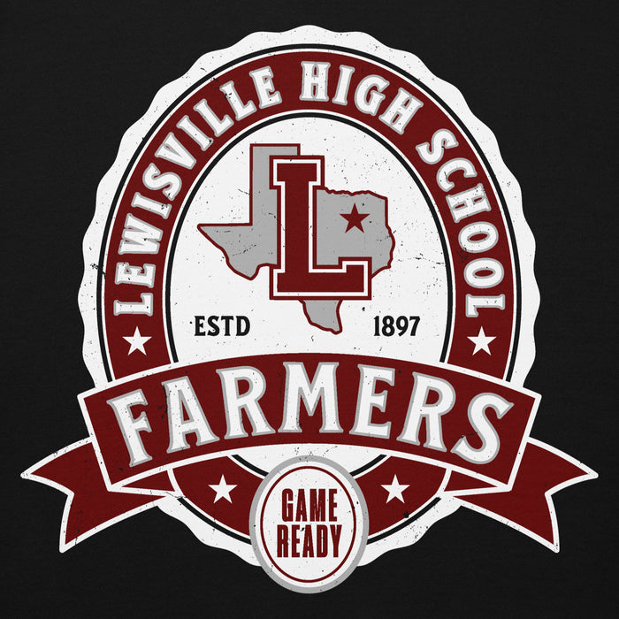 Close-up view of Lewisville High School Farmers Black Premium Unisex Hoodie 212