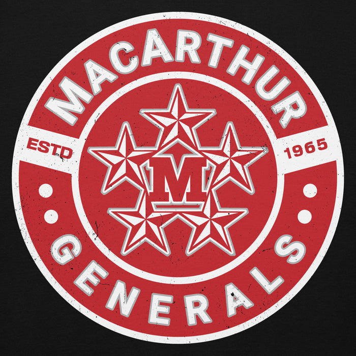 Close-up view of MacArthur High School Generals Black Premium Unisex Hoodie 239