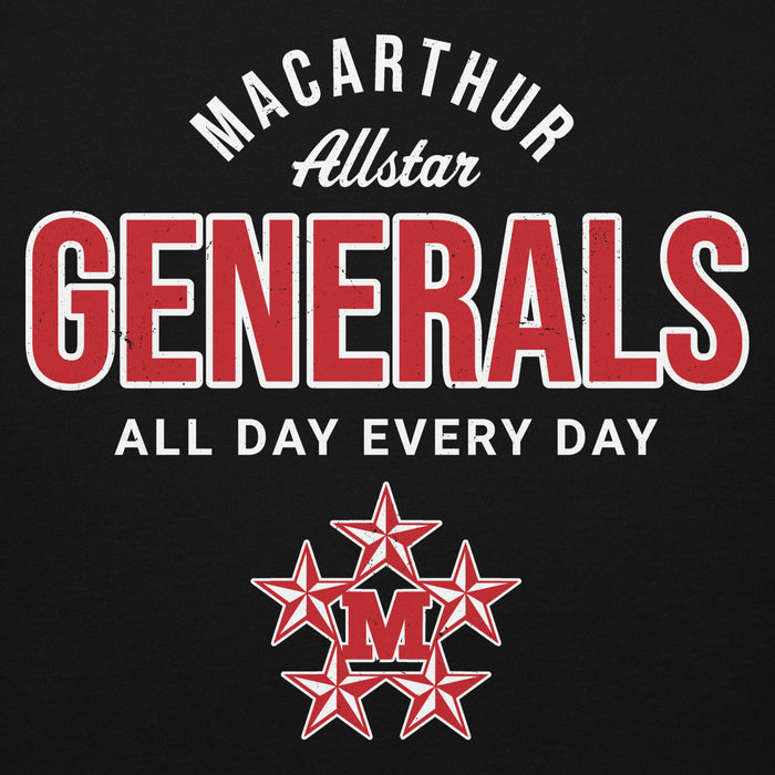 Close-up view of MacArthur High School Generals Black Premium Unisex Hoodie 040