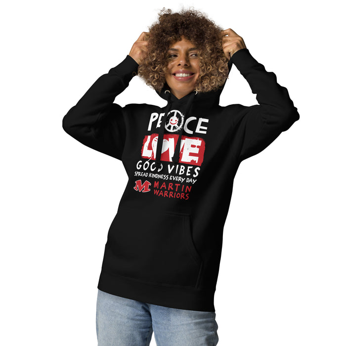Woman wearing Martin High School Warriors Black Premium Unisex Hoodie 240