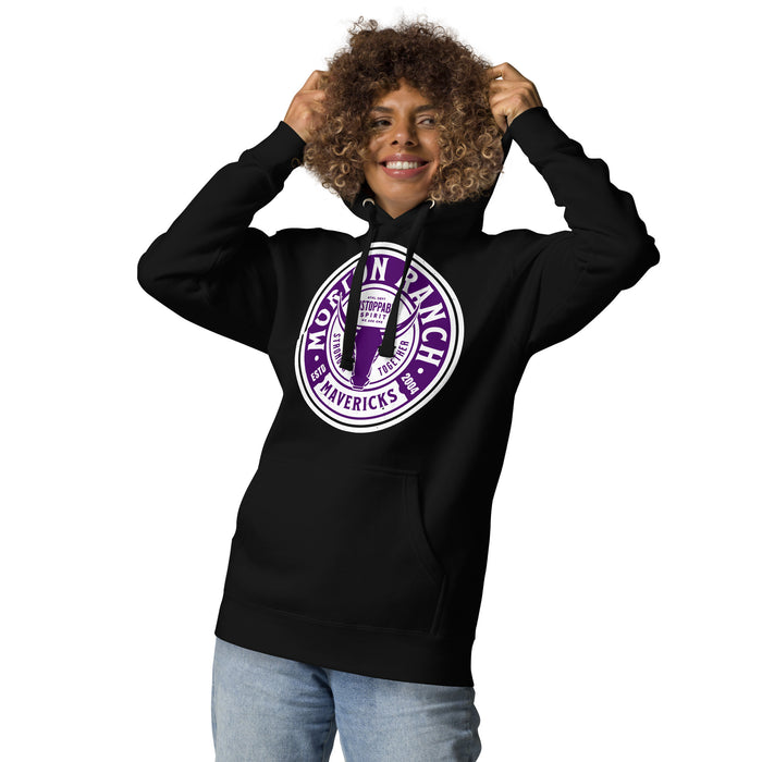 Woman wearing Morton Ranch High School Mavericks Premium Black Unisex Hoodie 220
