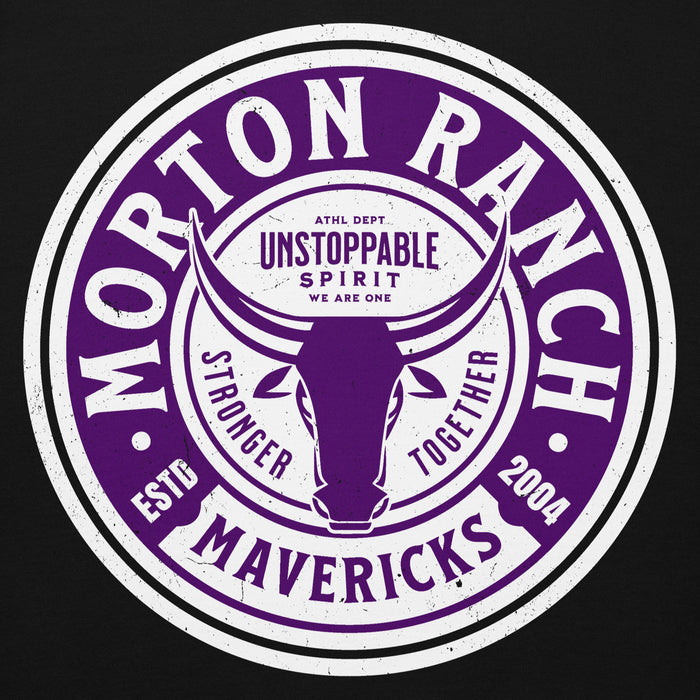 Close-up view of Morton Ranch High School Mavericks Premium Black Unisex Hoodie 220