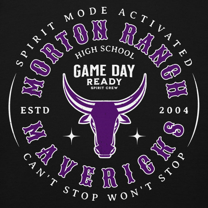 Close-up view of Morton Ranch High School Mavericks Premium Black Unisex Hoodie 214