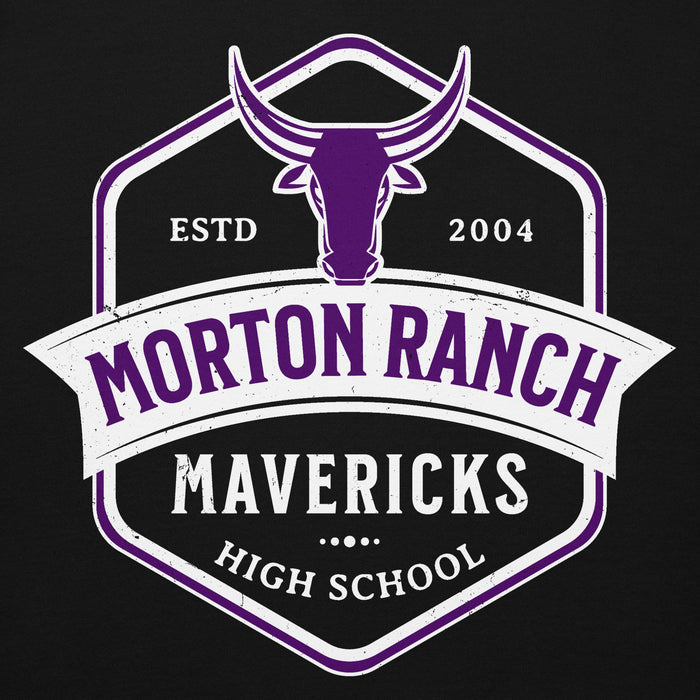 Close-up view of Morton Ranch High School Mavericks Premium Black Unisex Hoodie 209