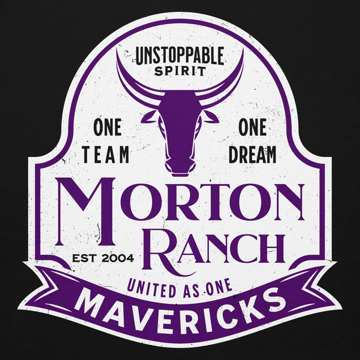 Close-up view of Morton Ranch High School Mavericks Premium Black Unisex Hoodie 219