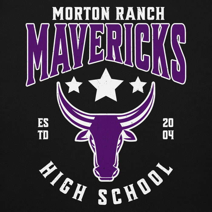 Close-up view of Morton Ranch High School Mavericks Premium Black Unisex Hoodie 213
