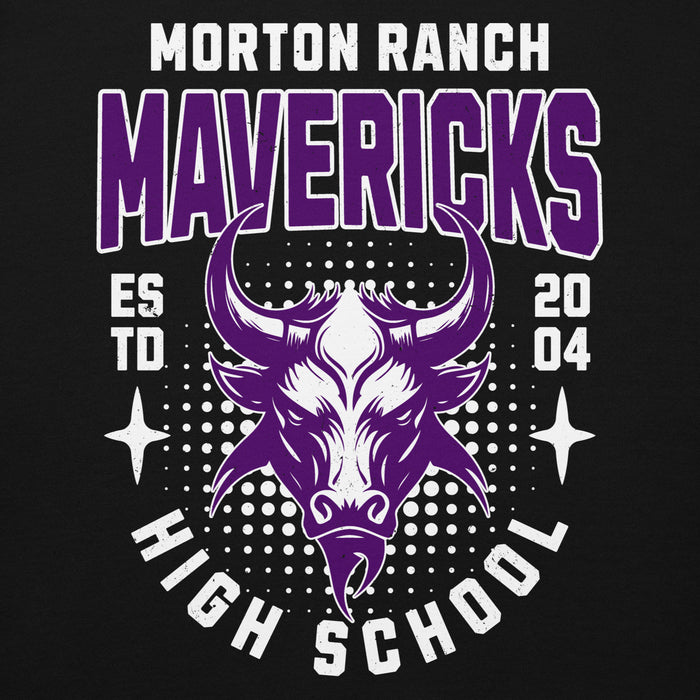 Close-up view of Morton Ranch High School Mavericks Premium Black Unisex Hoodie 204