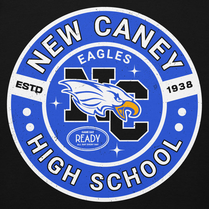 Close-up view of New Caney High School Eagles Black Premium Unisex Hoodie 239