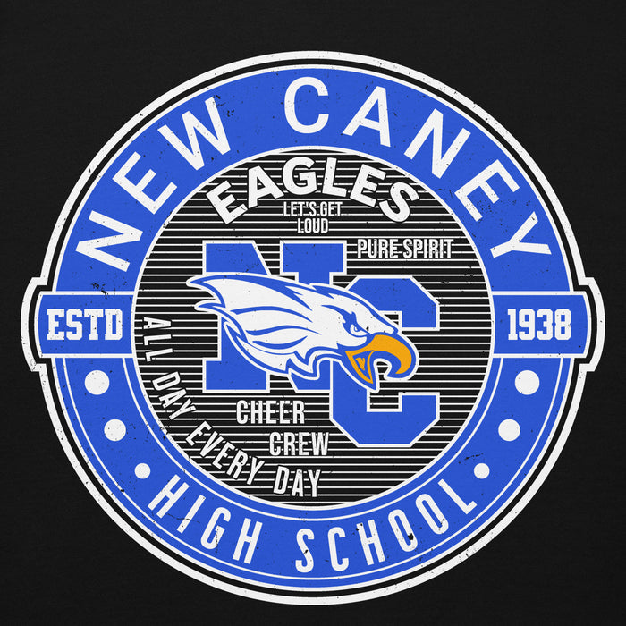 Close-up view of New Caney High School Eagles Black Premium Unisex Hoodie 224