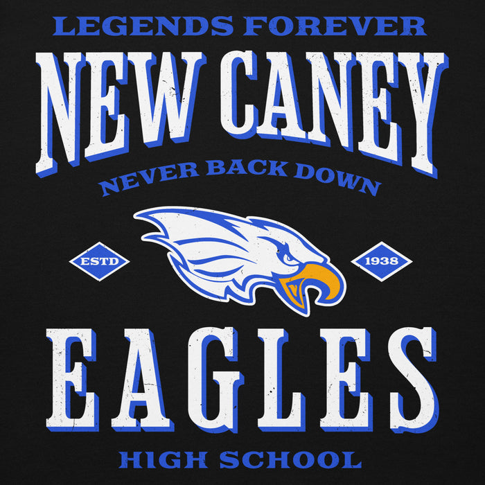 Close-up view of New Caney High School Eagles Black Premium Unisex Hoodie 230