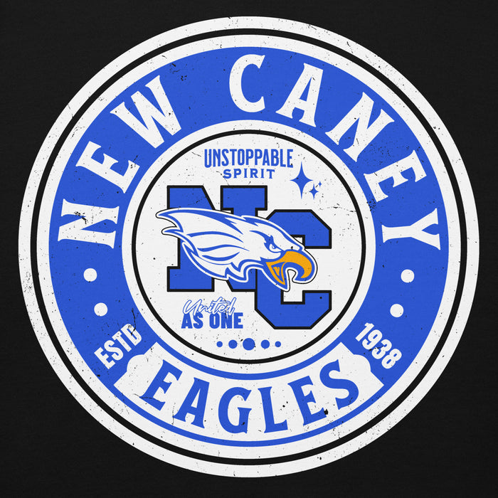 Close-up view of New Caney High School Eagles Black Premium Unisex Hoodie 220