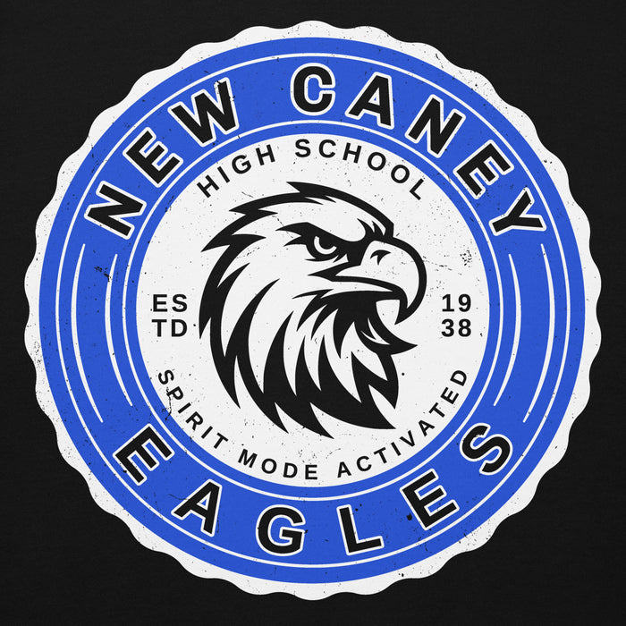 Close-up view of New Caney High School Eagles Black Premium Unisex Hoodie 216