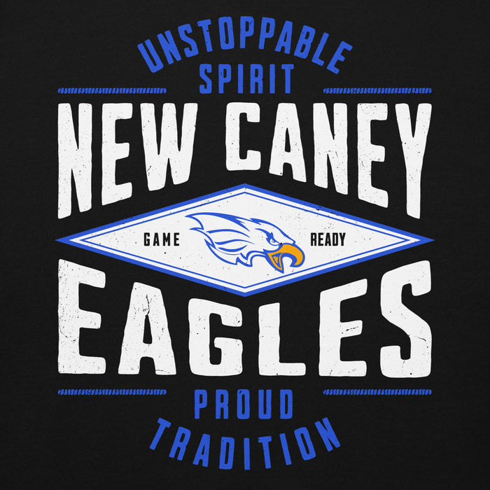 Close-up view of New Caney High School Eagles Black Premium Unisex Hoodie 210