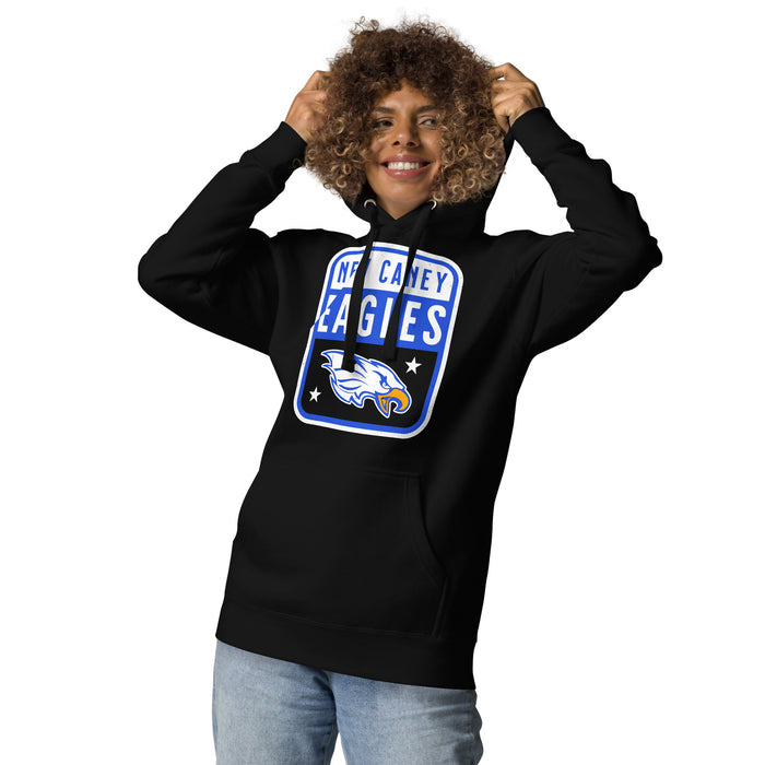 Woman wearing New Caney High School Eagles Black Premium Unisex Hoodie 001
