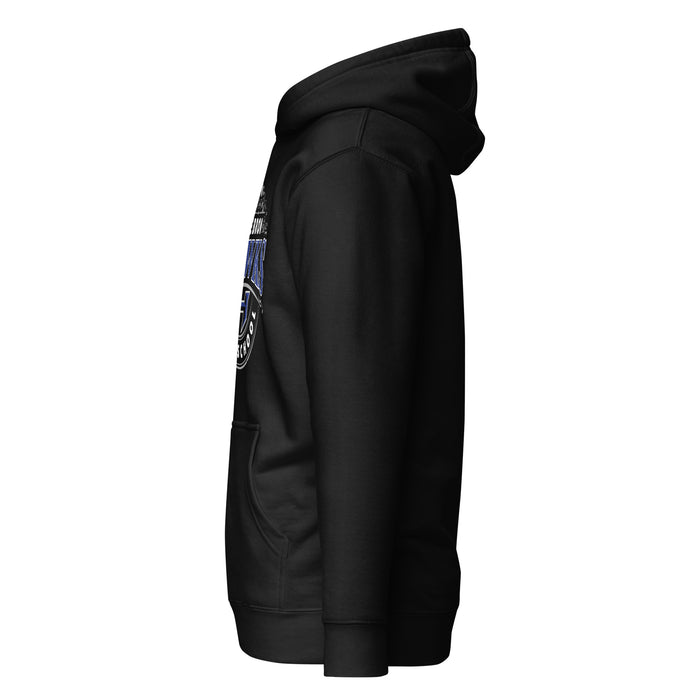 Side view of Hebron High School Hawks Black Premium Unisex Hoodie 211