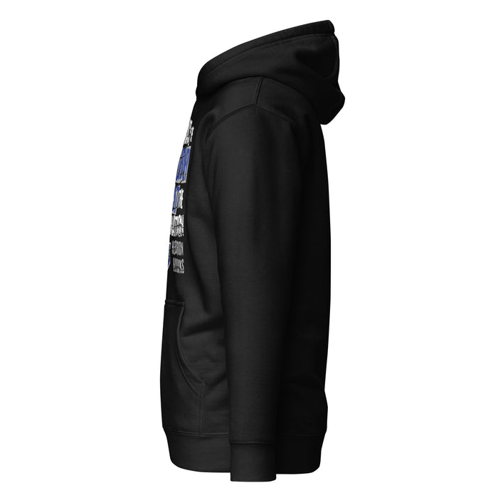 Side view of Hebron High School Hawks Black Premium Unisex Hoodie 232