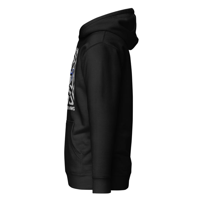 Side view of Hebron High School Hawks Black Premium Unisex Hoodie 236