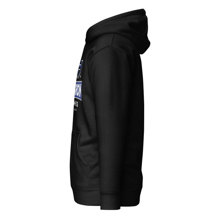 Side view of Hebron High School Hawks Black Premium Unisex Hoodie 202