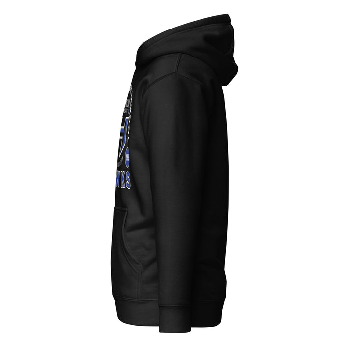 Side view of Hebron High School Hawks Black Premium Unisex Hoodie 208