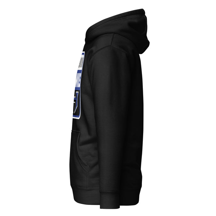 Side view of Hebron High School Hawks Black Premium Unisex Hoodie 001