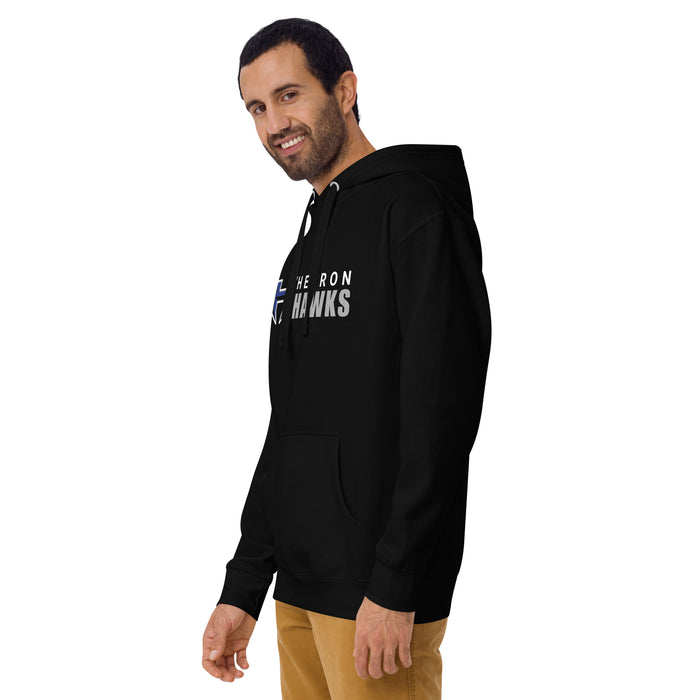 Man wearing Hebron High School Hawks Black Premium Unisex Hoodie 200
